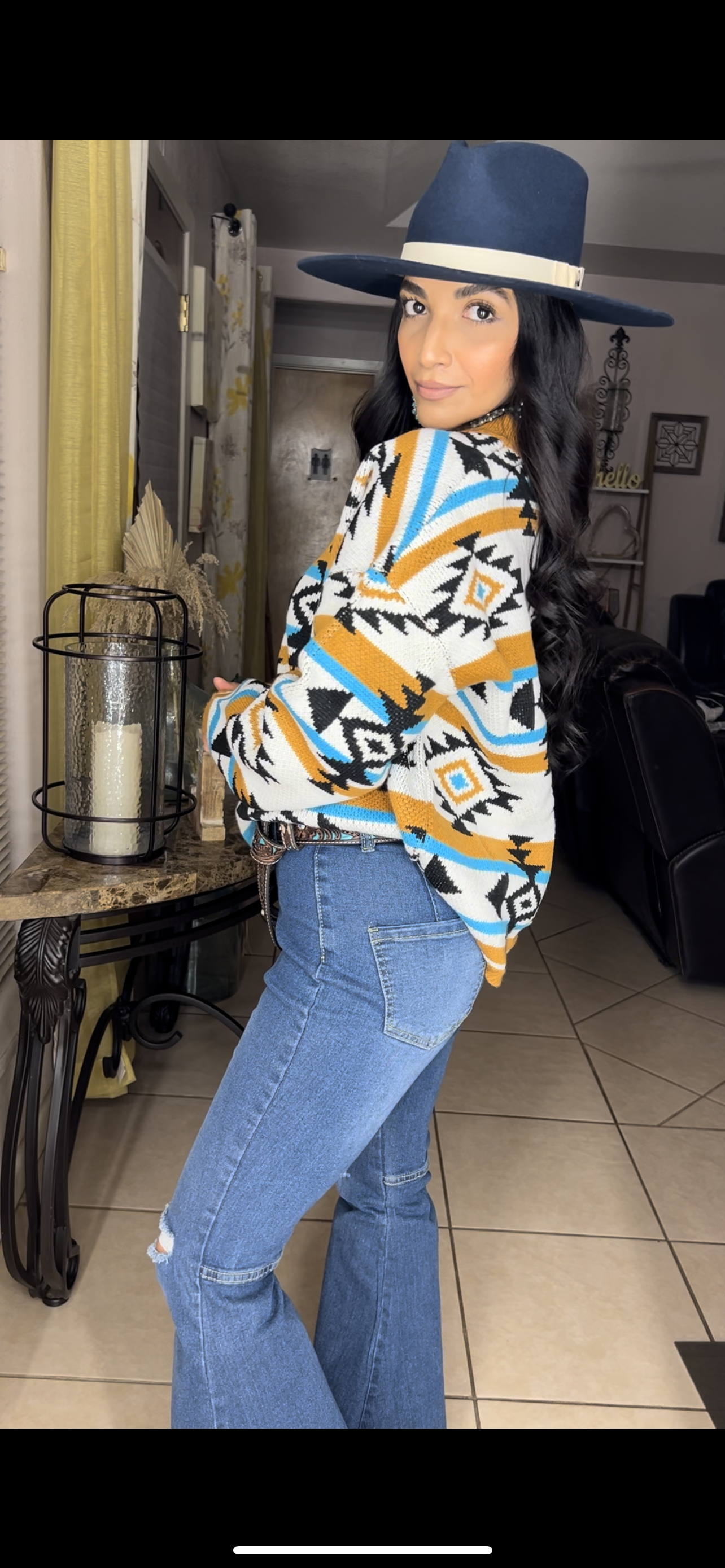Aztec Ribbed Trim Sweater