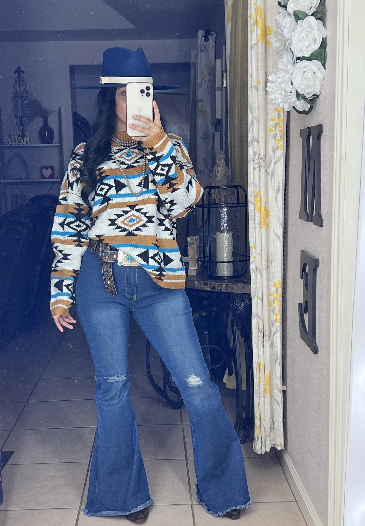 Aztec Ribbed Trim Sweater