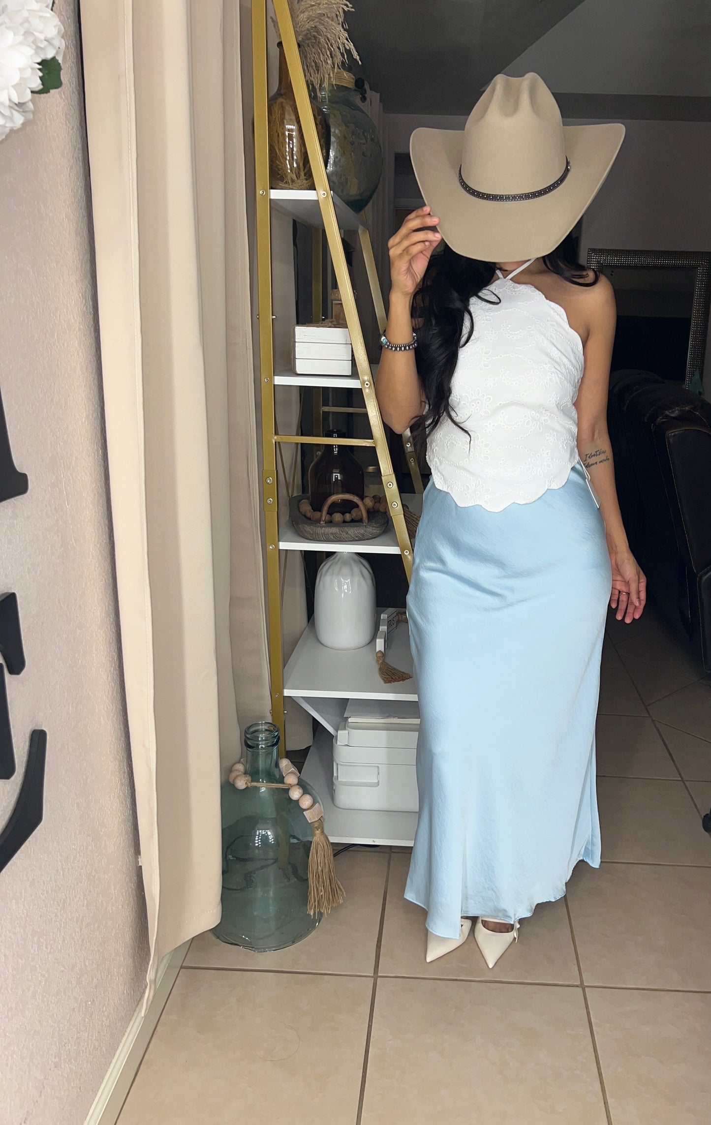 Baby Blue Satin A line Maxi skirt