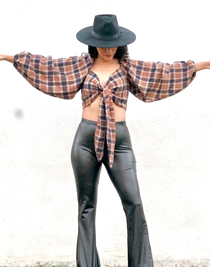 Navy Combo Plaid Crop Top