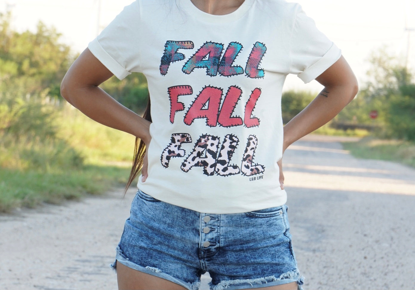 Cream Short Sleeve Tee. Fall with Cow print and Plaid