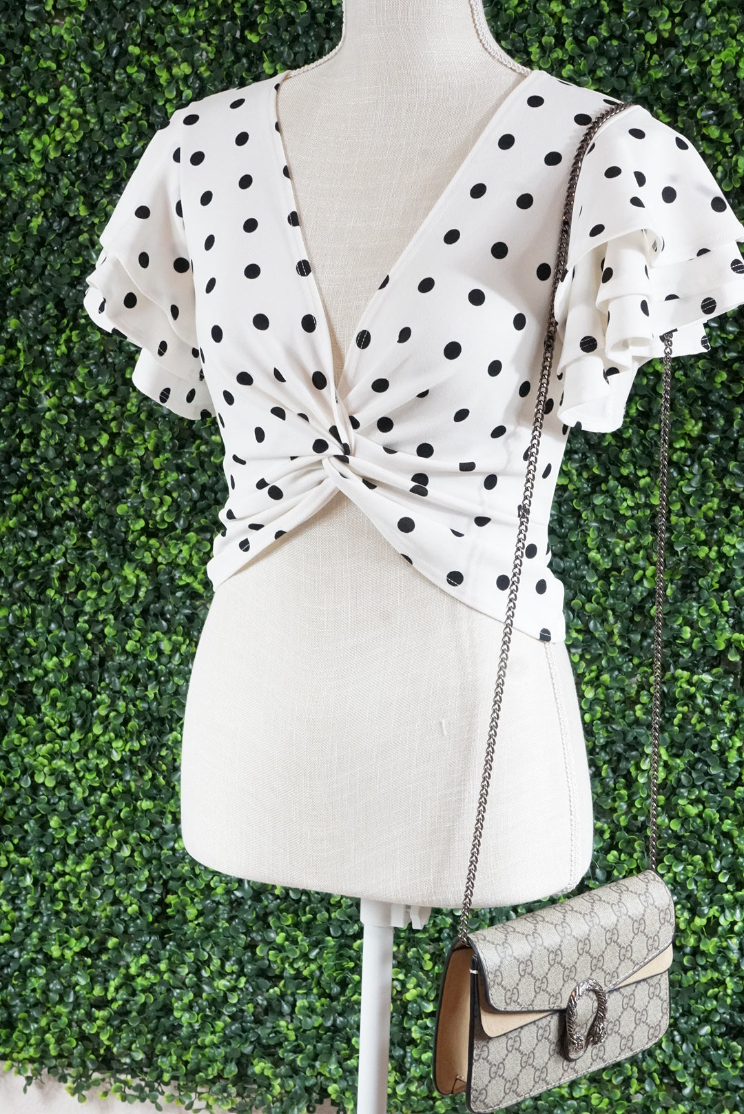 V Neck Polka Dot, Knot Crop Top