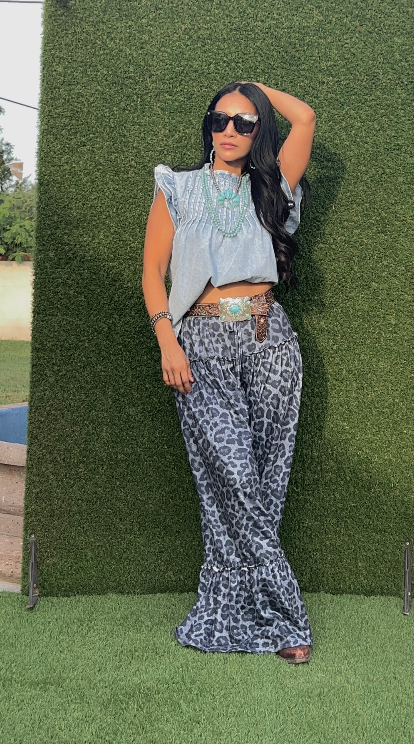 Pleated Denim Top