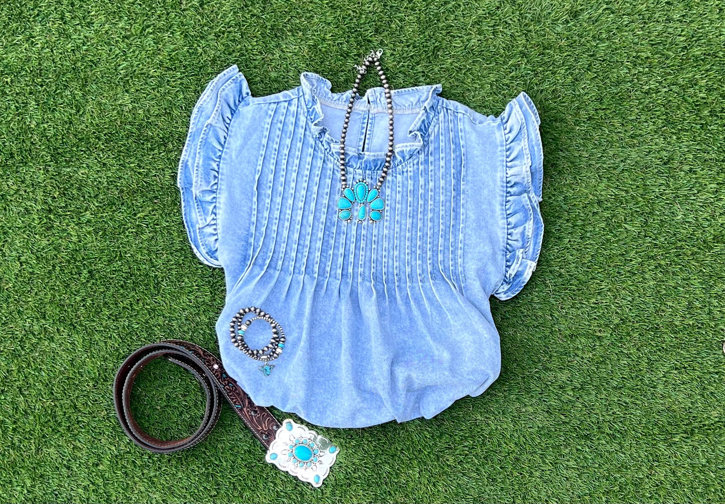 Pleated Denim Top