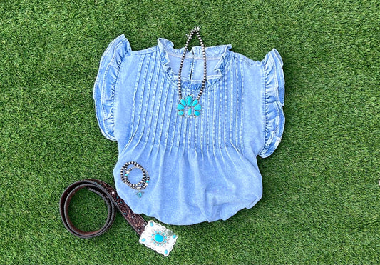 Pleated Denim Top