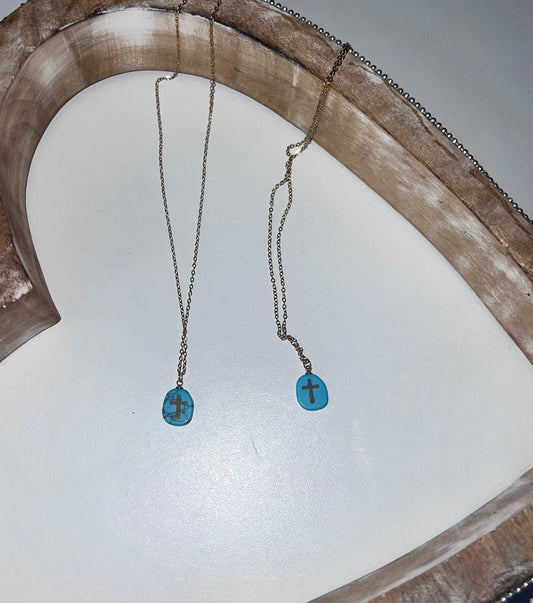 2 Stone Cross Pendant Necklace