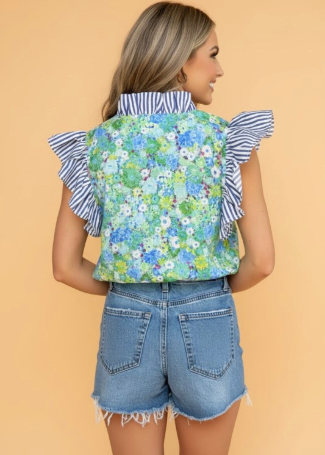 Stripe Flutter Sleeve Top