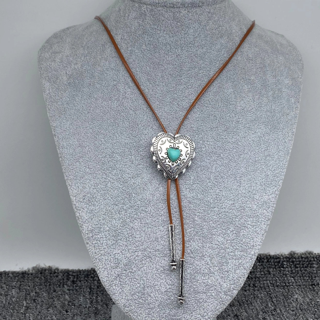 Turquoise Heart Rope Lariat Necklace