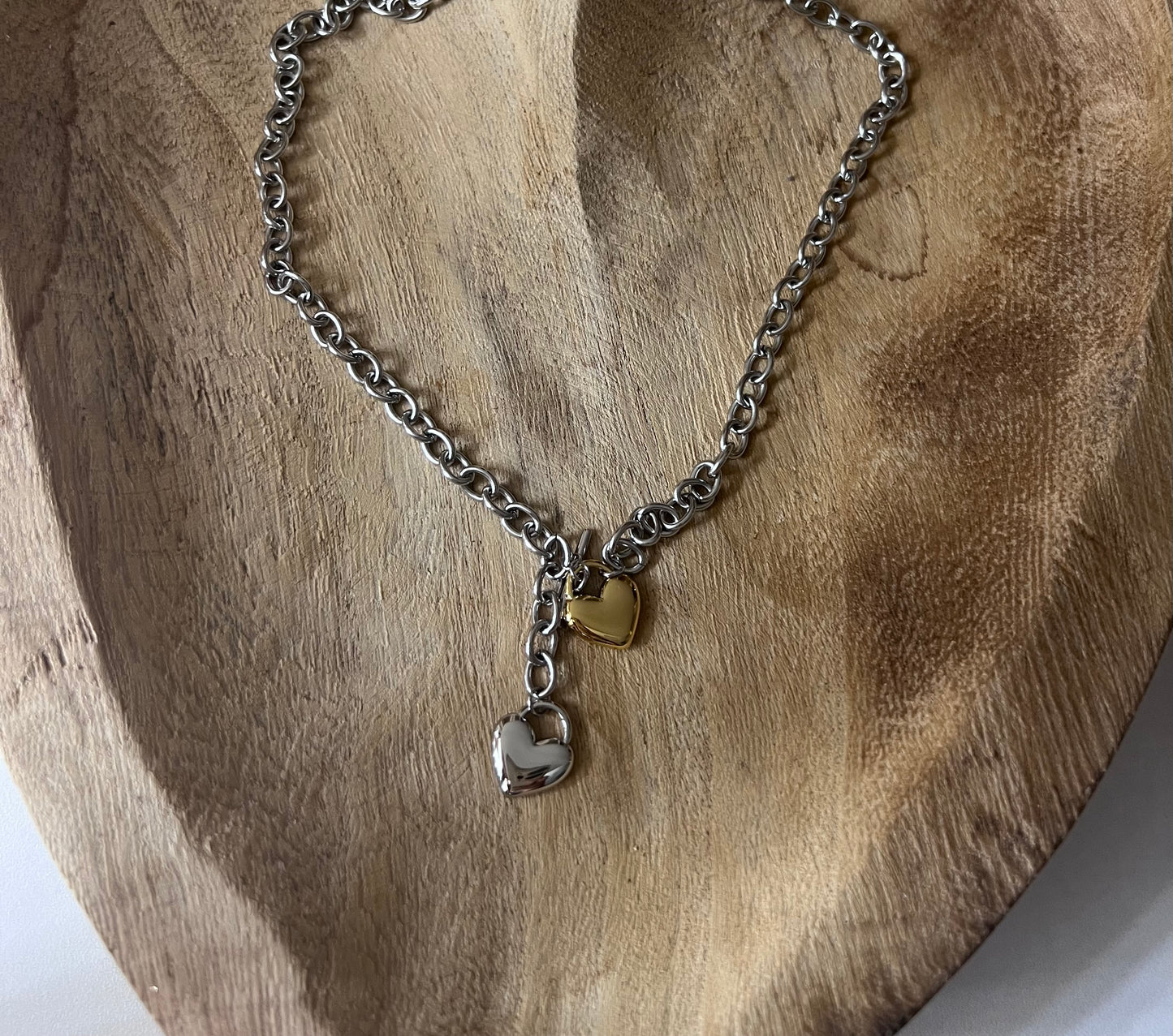 Two Tone Heart Charm Necklace