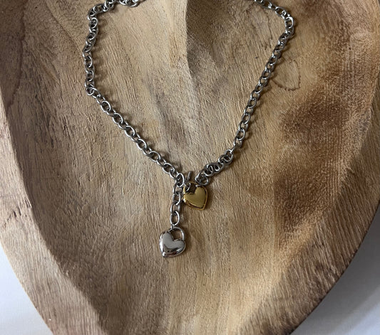 Two Tone Heart Charm Necklace