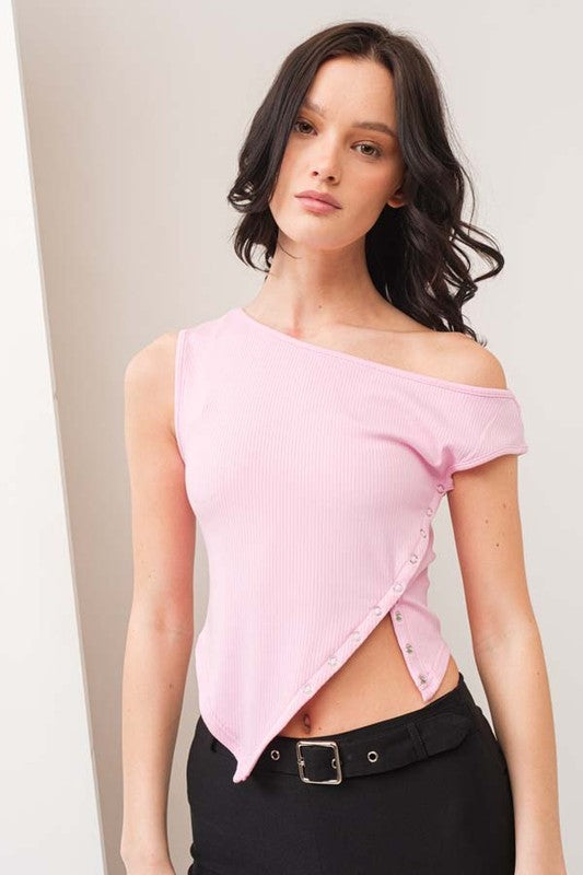 Pink Snap Button Top