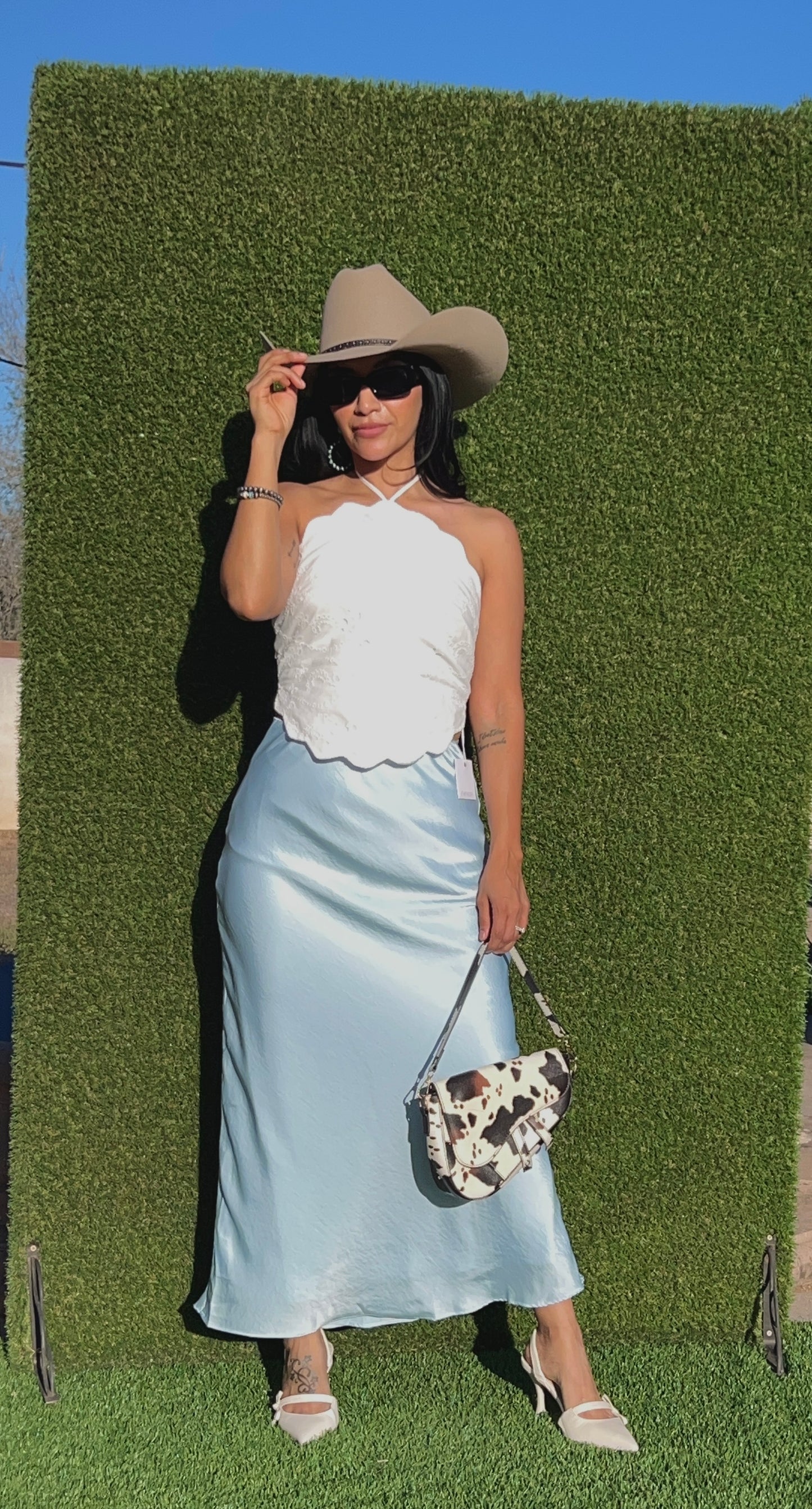 Baby Blue Satin A line Maxi skirt
