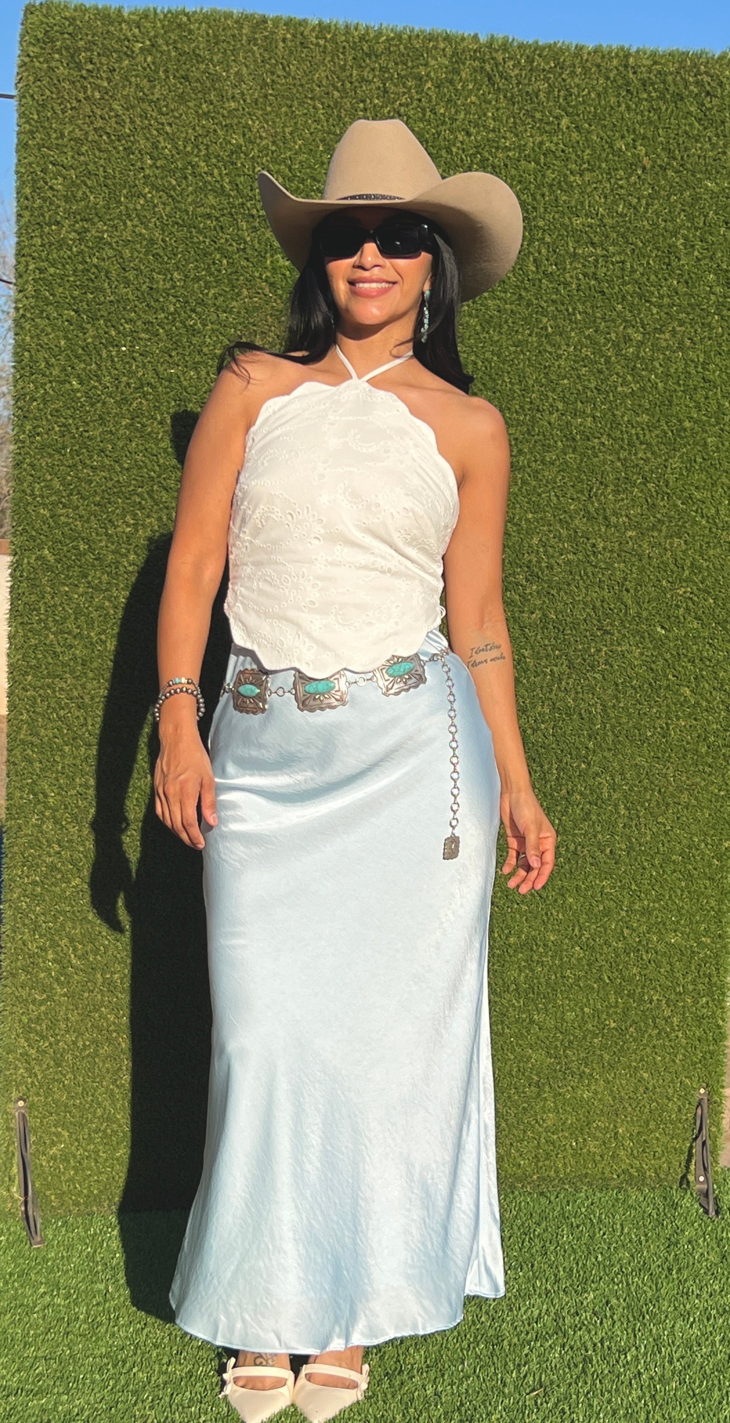 Baby Blue Satin A line Maxi skirt