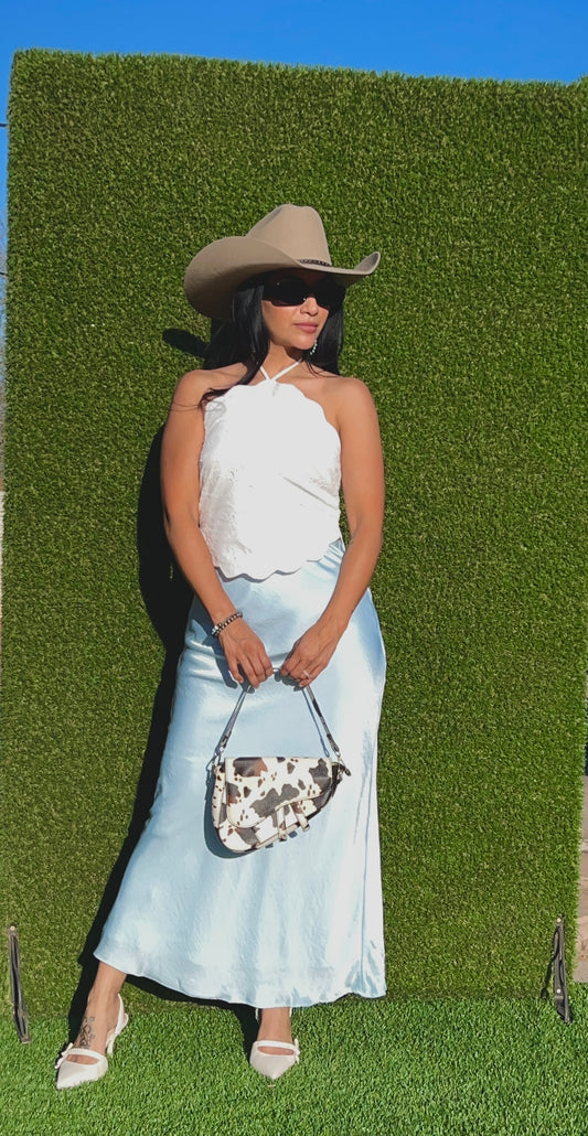 Baby Blue Satin A line Maxi skirt