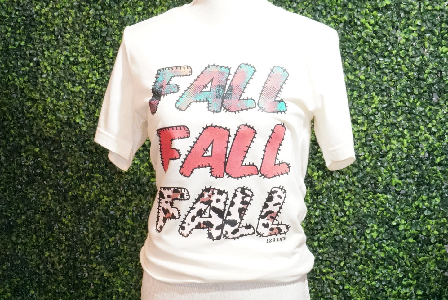 Cream Short Sleeve Tee. Fall with Cow print and Plaid