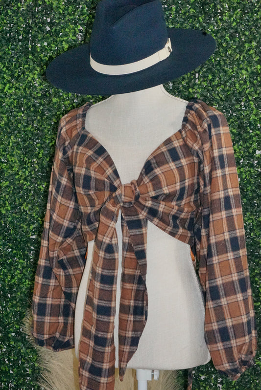 Navy Combo Plaid Crop Top