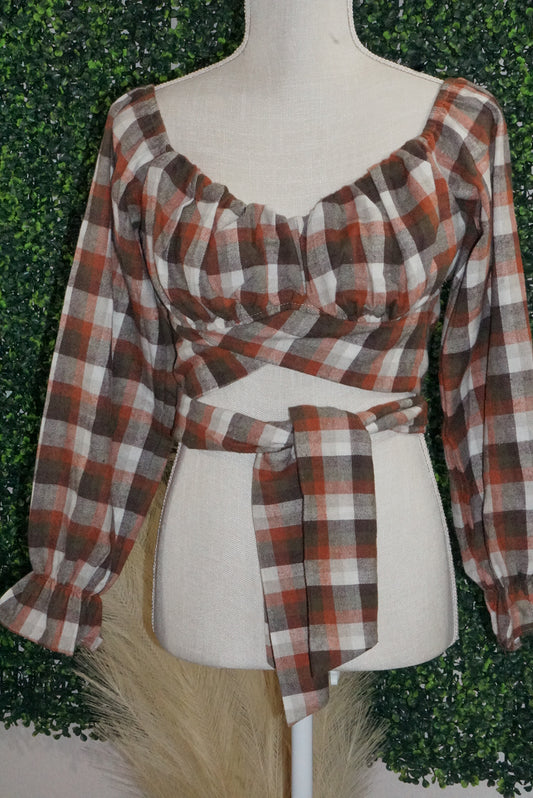 Plaid Twist Tie Crop Top